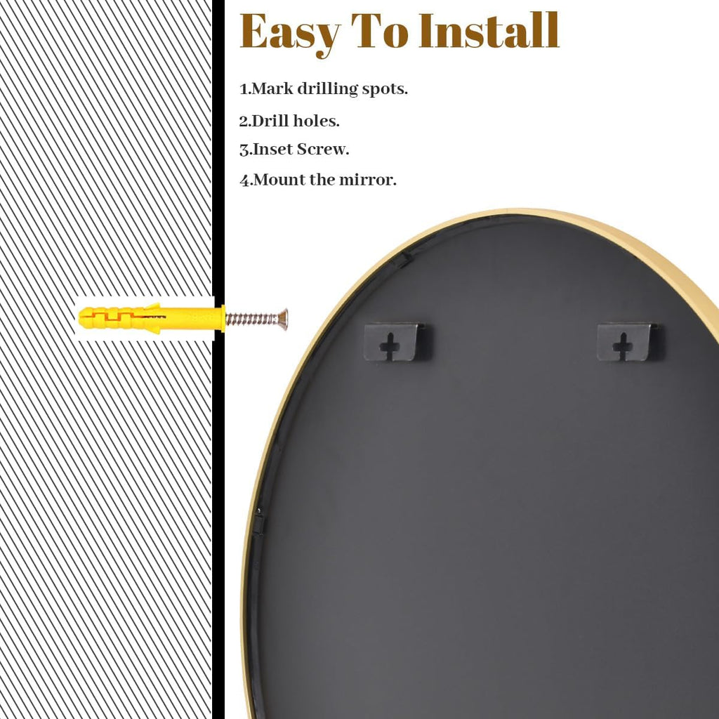 Gold Round Bathroom Mirror 24", Thin Metal Frame Wall Mirror