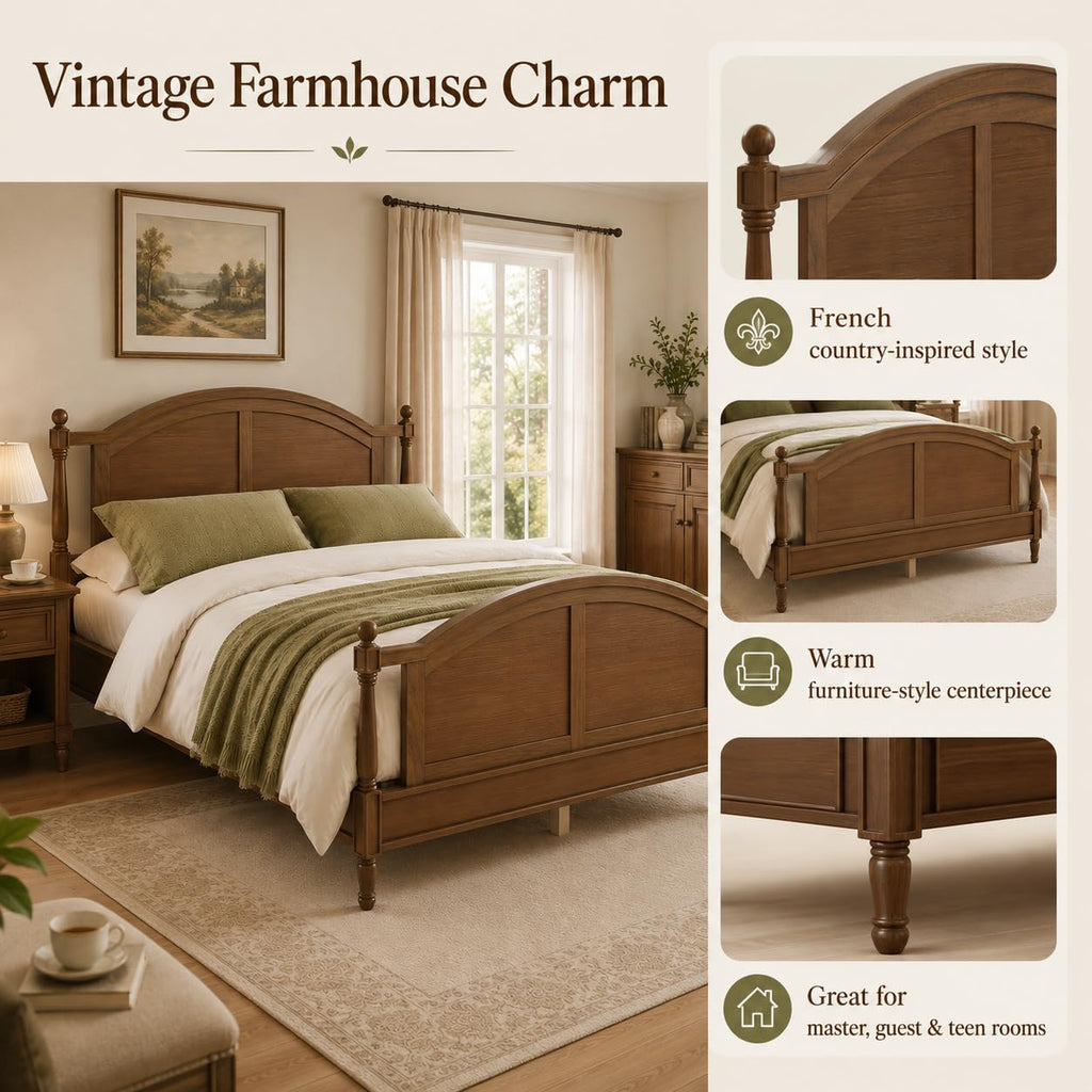 Wood Farmhouse Bed Frame with Headboard and Footboard