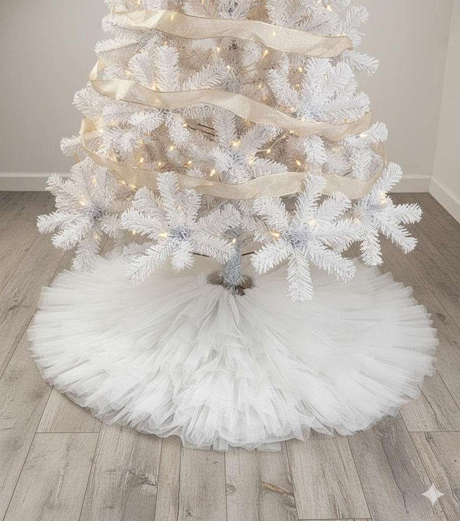 60 Inch Fluffy Tulle Christmas Tree Skirt Vintage and Elegant Design Perfect Decorations White