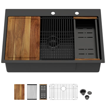 33x22 Black Drop Sink Workstation with Accessories