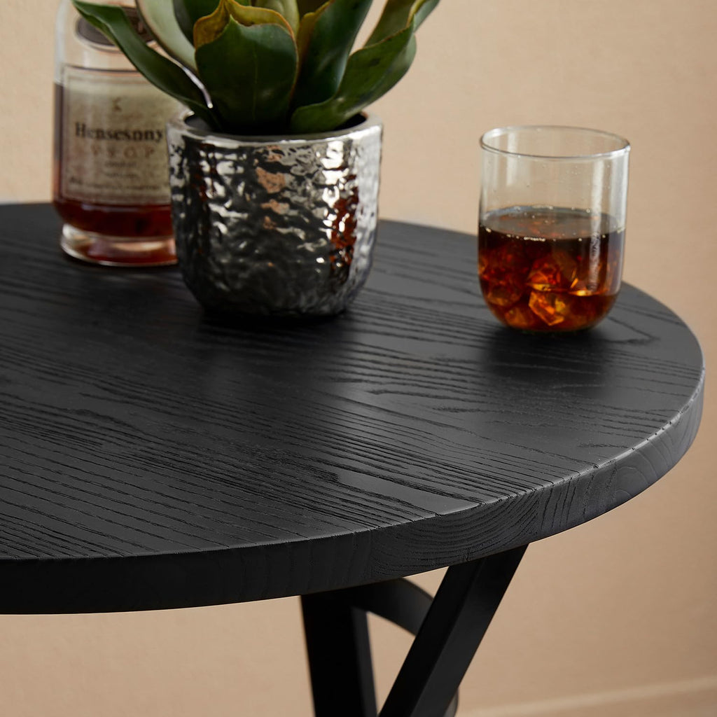 41.25" H Round Bar Table, Bistro Pub Table with Solid Wood Top and Metal Footrest, Rustic Industrial Small Bar Height