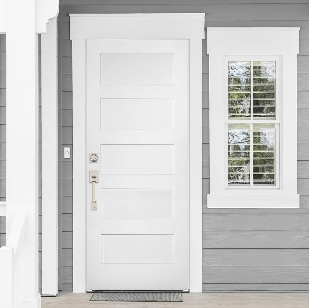 Amador Front Door Lock Handle and Deadbolt Set, Entry Handleset Exterior with Casey Reversible Lever, Satin Nickel - Door Handleset