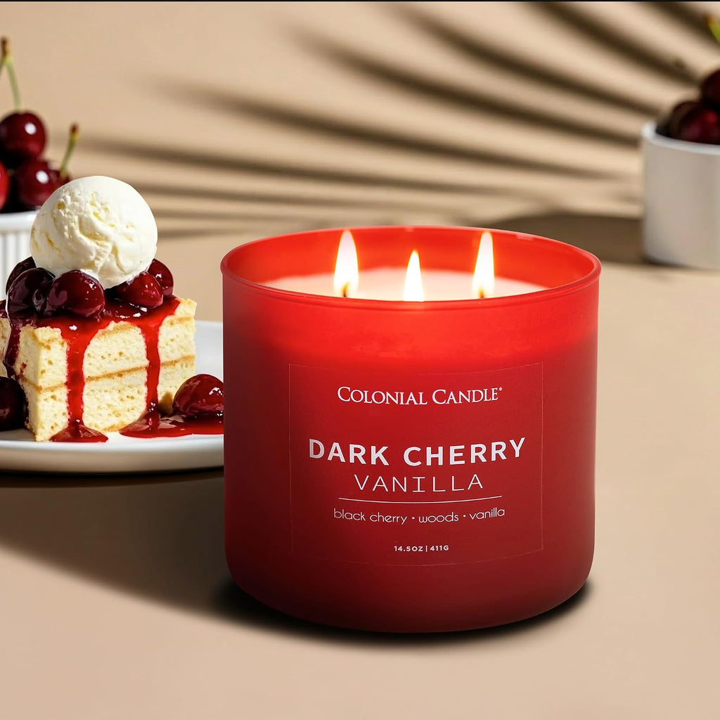 Dark Cherry Vanilla Scented Jar Candle, Pop of Color Collection, 3 Wick, 14.5 oz - Up to 60 Hours Burn - Set of 145
