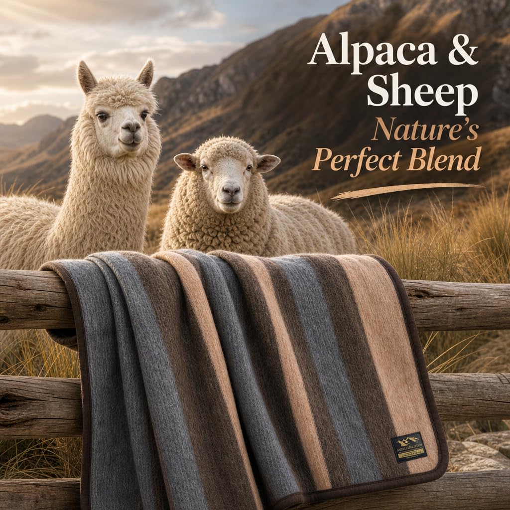 Alpaca & Sheep Wool Blanket, Heavyweight Warmth, Earth Tones