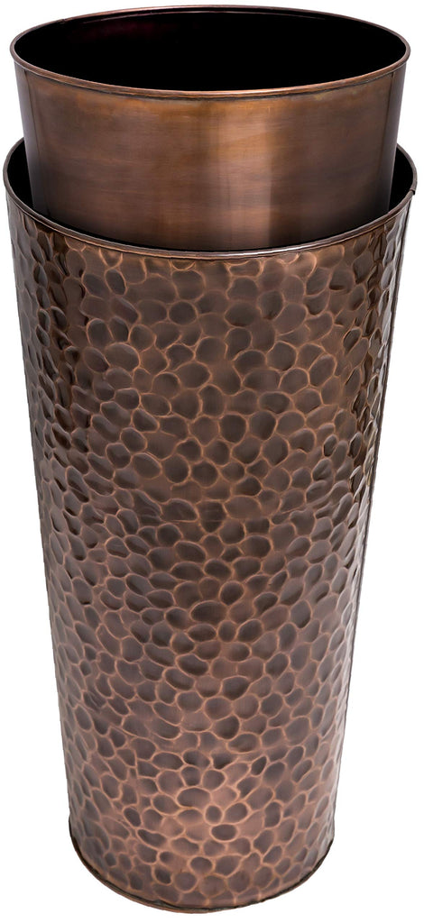 28 Inch Round Column Planter, Hammered Antique Copper Finish