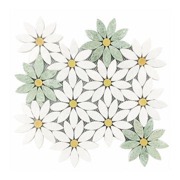 Thassos White & Ming Green Daisy Marble Mosaic - 5 Sheets