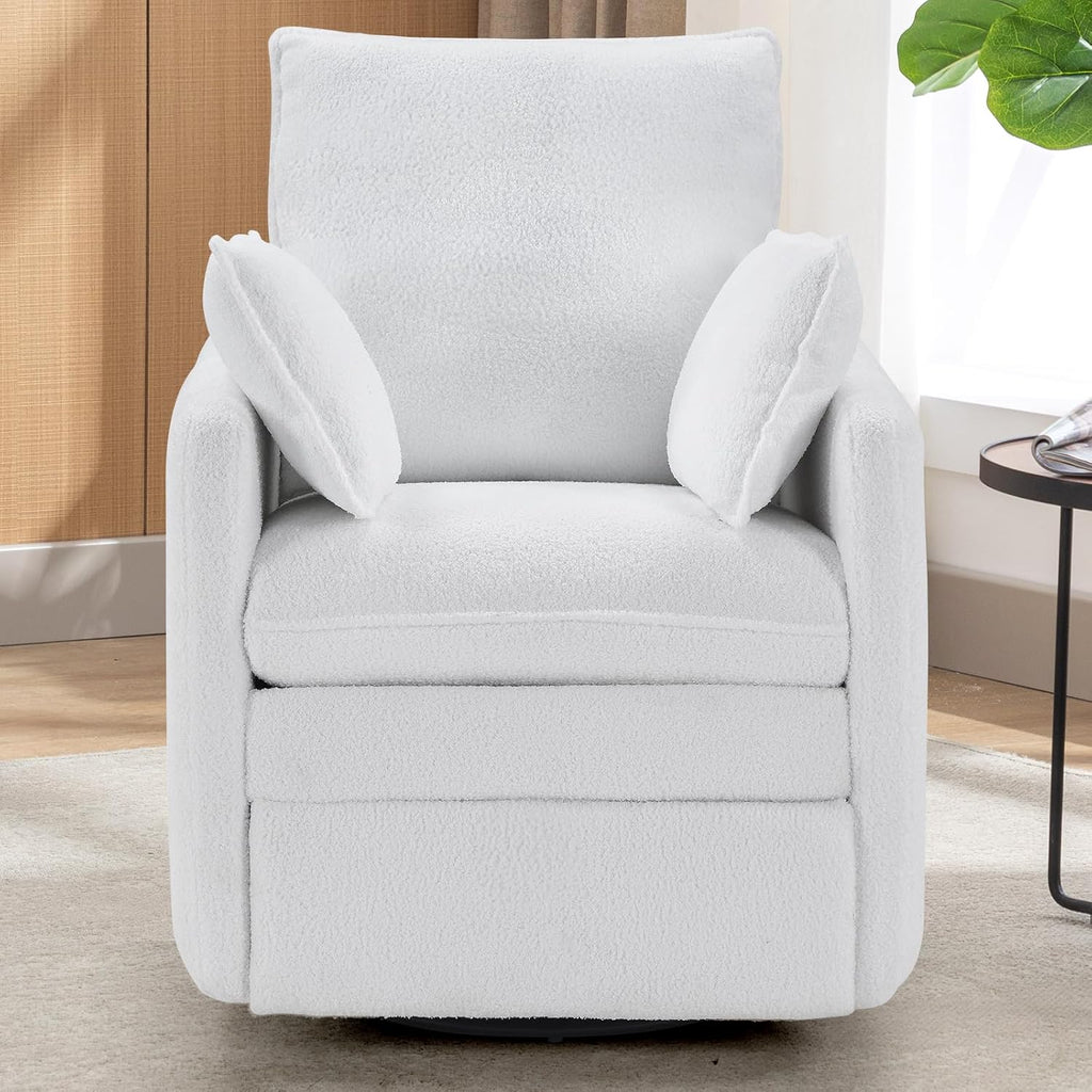 Swivel Rocker Recliner Chair, Teddy Upholstered Nursery Glider Chair, Manual Reclining Chair with Two Removable