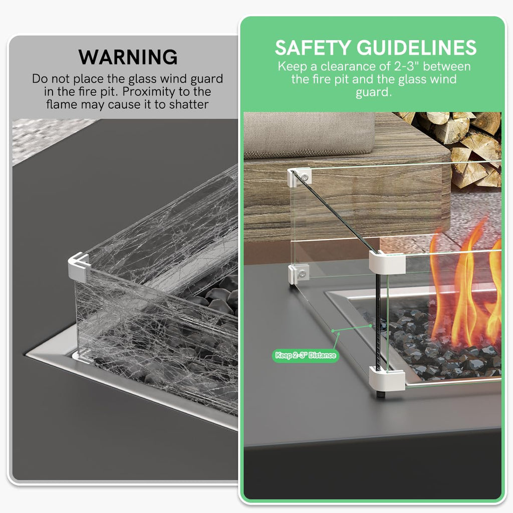 16" x 16" x 6" Glass Wind Guard for Fire Pit Table
