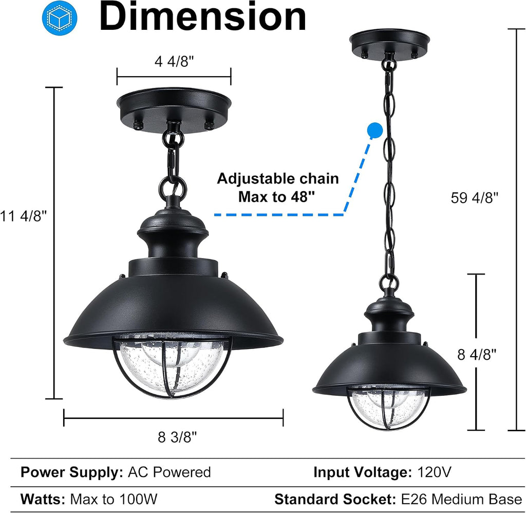 Outdoor Hanging Lights, Farmhouse Exterior Pendant Light Lantern with Adjustable Chain
