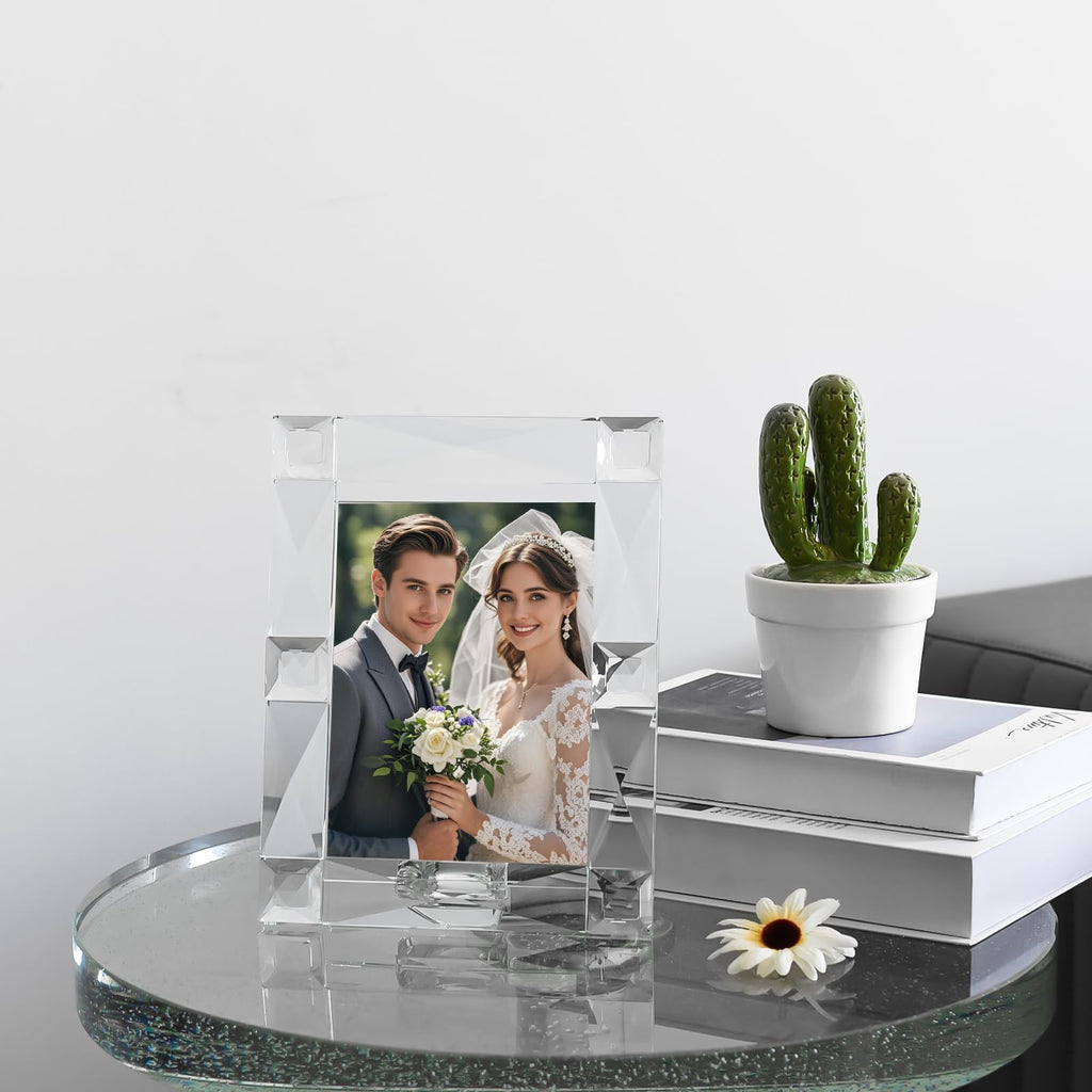 Crystal 5x7 Inch Picture Frame Sparkling Decor, Wedding Frame Tabletop Display, Display Photo 5''x 7'', Comes with