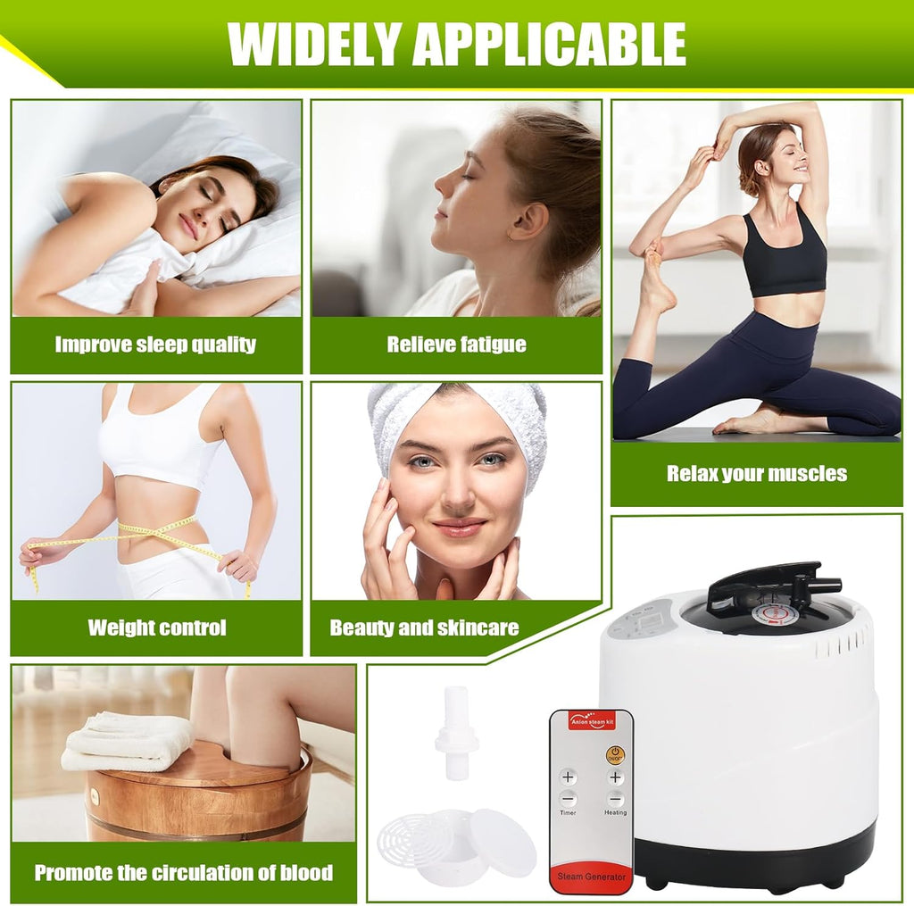 Wadoy Sauna Steamer Machine, 3L 1200W Portable Home Sauna Steamer with Remote Control