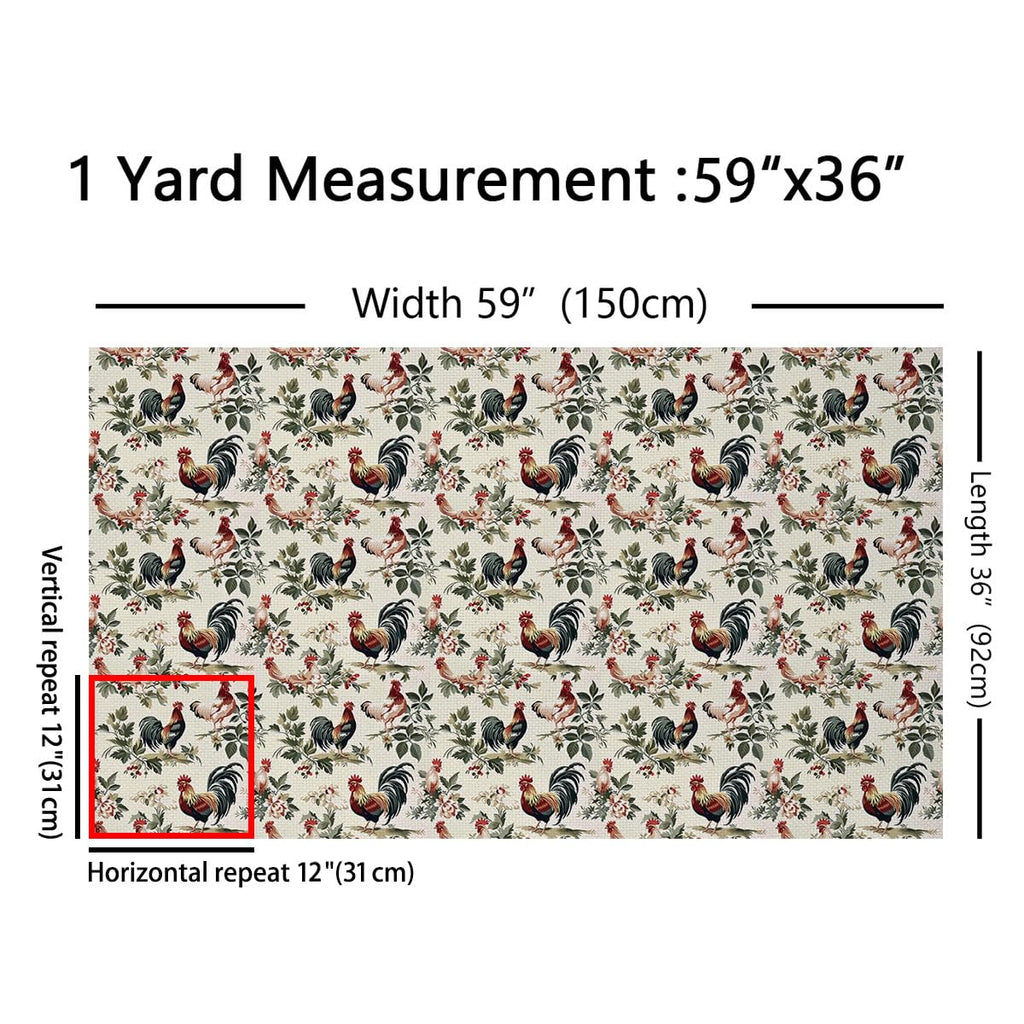 Chickens Fabric by The Yard Cock Soft Not Stretchy Decor for