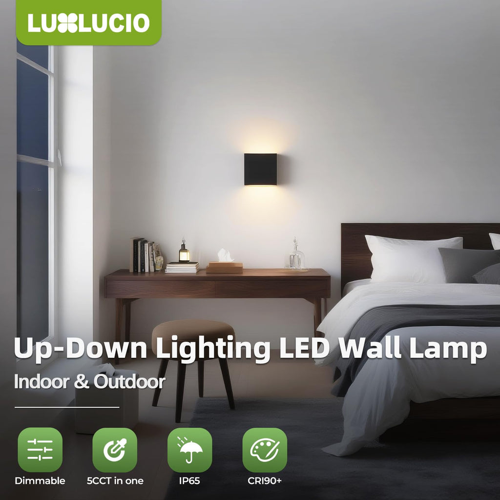 Indoor Outdoor Wall Light, 5%-100% Dimmable, 5 Color Temperature Selectable, Modern Wall Sconce Porch