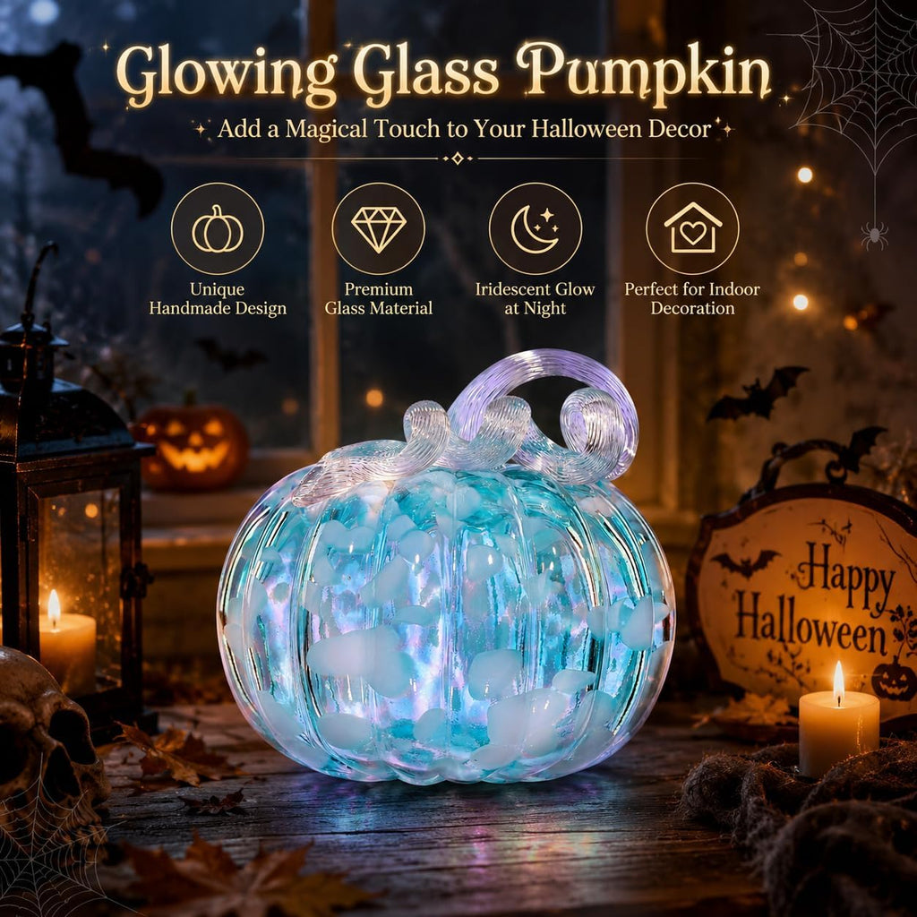 Blown Glass Pumpkin Decor, Fall Halloween Table Centerpiece, Medium