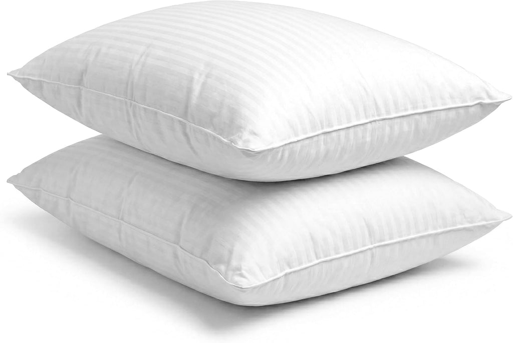 100% Cotton Shell Stripe Standard/Queen Size Set of 2 Pillows, Super Plush Cooling Gel Filling Hotel Quality Down