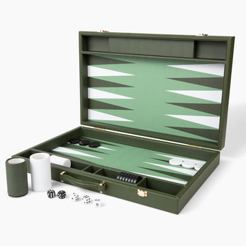 Premium Backgammon Set - 20 Inch Large Backgammon Game with Dice, Doubling Cube & Cups - Green & White Foldable