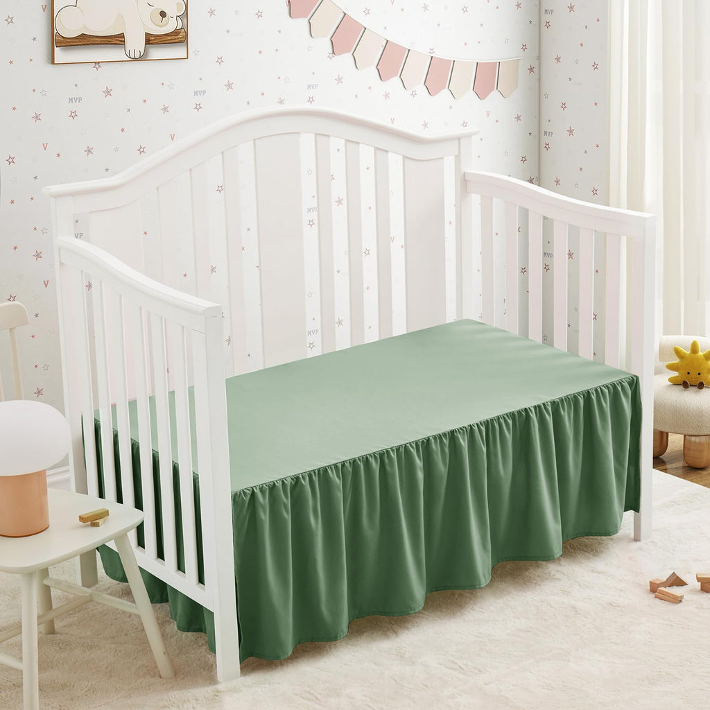 Sage Green Crib Skirt Dust Ruffle, Microfiber Crib Bed Skirt
