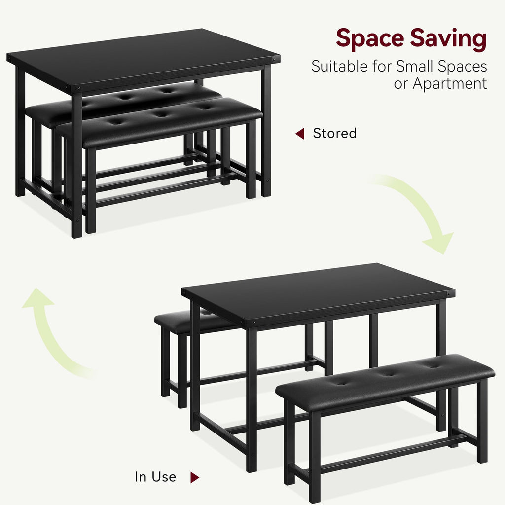 Dining Table Set for 4, Kitchen Table with Upholstered Bench, 3 Piece Rectangular Dining Room Table Set with 2