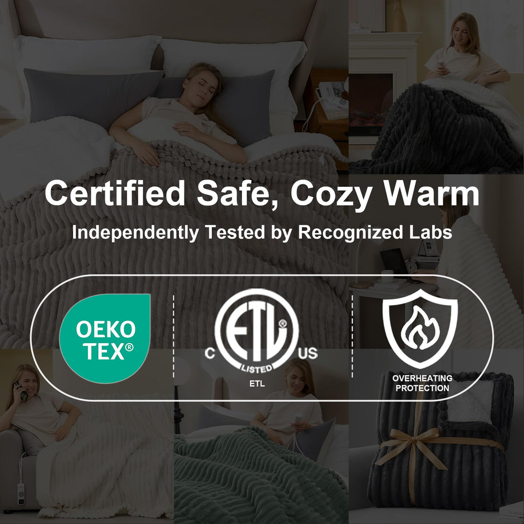 Electric Heated Blanket Twin 62x84'', ETL & FCC Certified, Linen