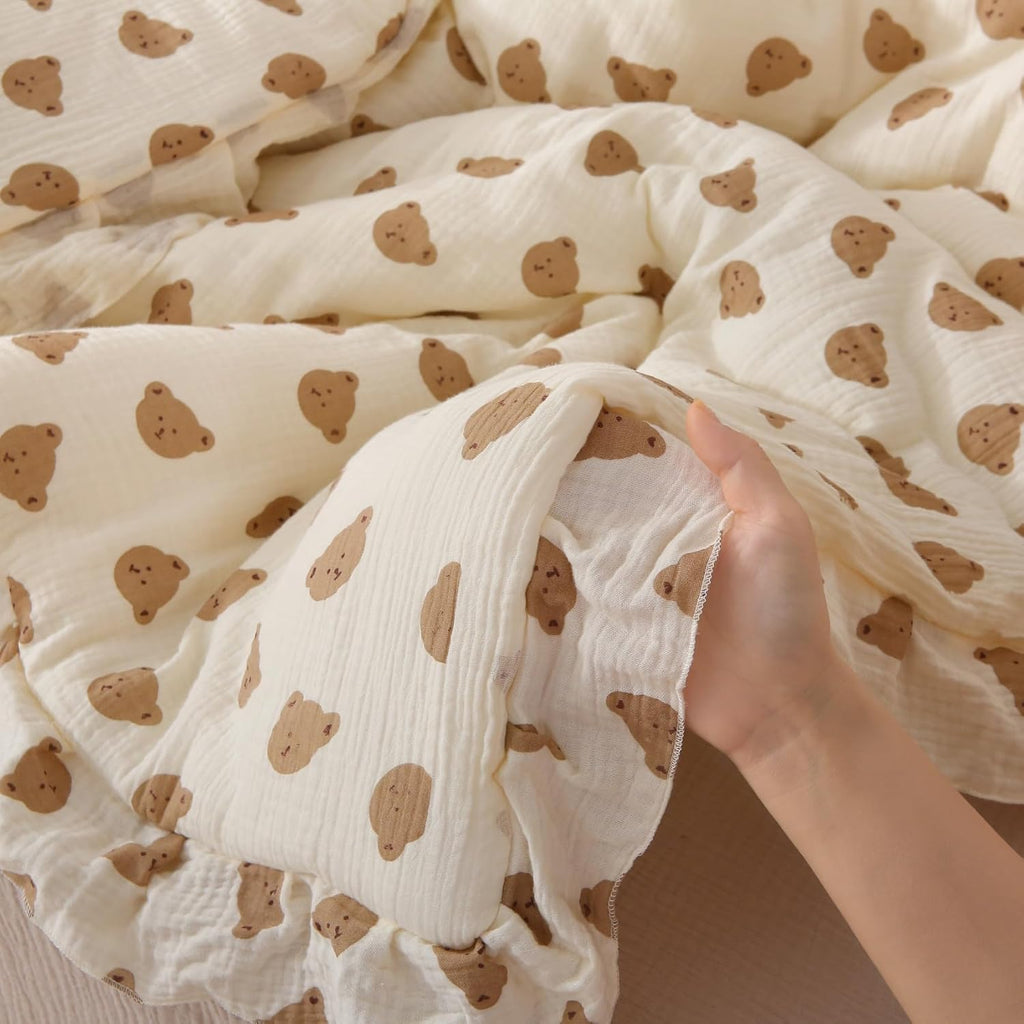 100% Cotton Muslin Crib Comforter/Quilt,Ultra Soft Cozy Reversible Baby Blanket,All Season Toddler Blankets for Boys