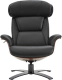 Modern Reclining Swivel Lounge Chair and Ottoman — Black Genuine Leather