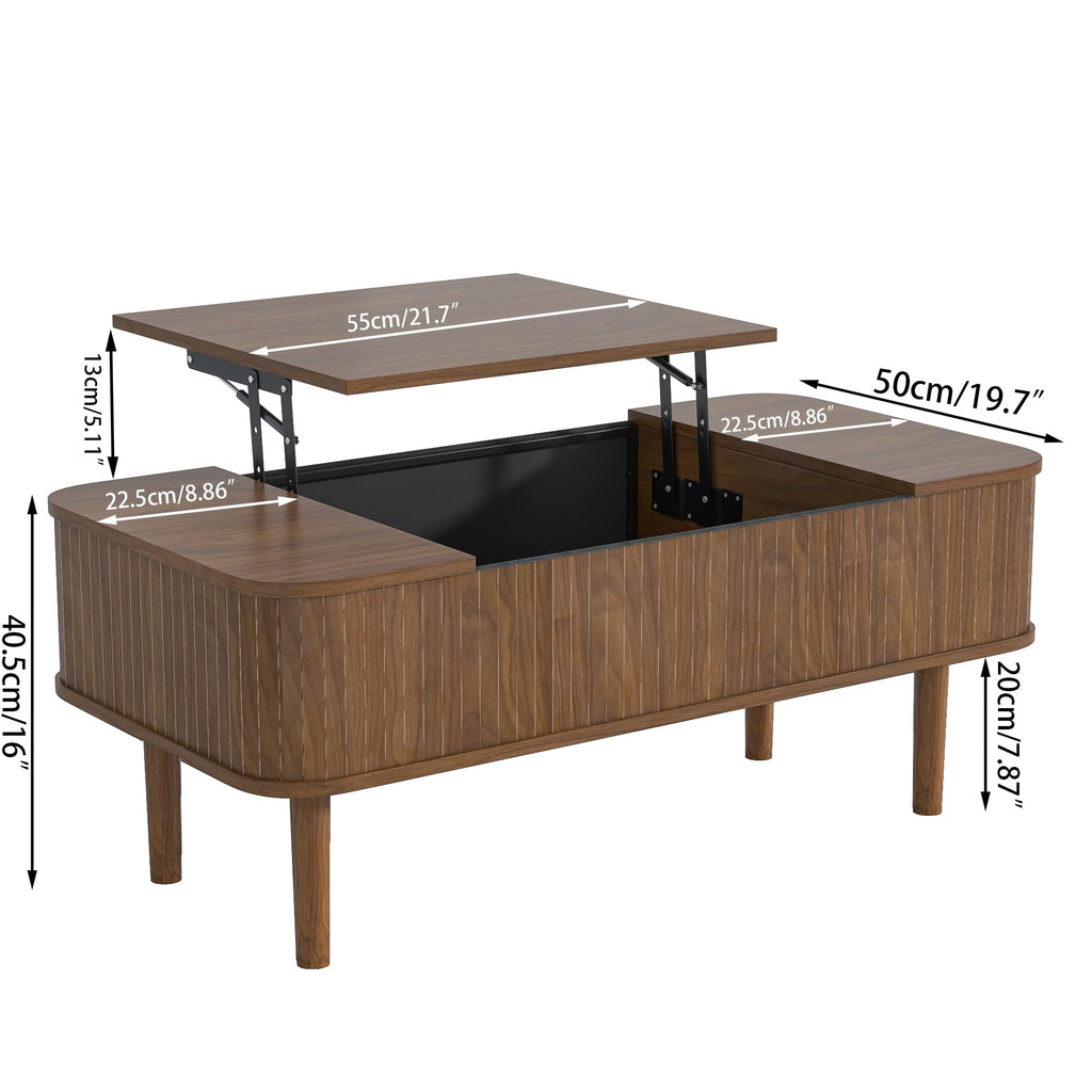 Fluted Lift Top with Storage, Mid Century Modern Small Space, 39.4" Fluted Center Table (Rectangle-Walnut, 39.4inch)