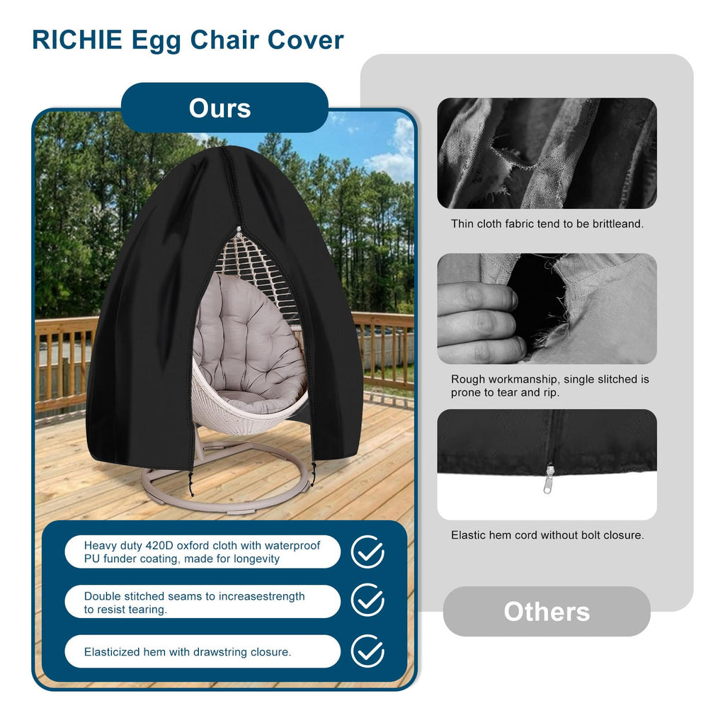 Upgraded 75"x45" Patio Egg Chair Covers Waterproof & UV Resistant, Heavy-Duty Zippered Cover for Outdoor Egg Swing