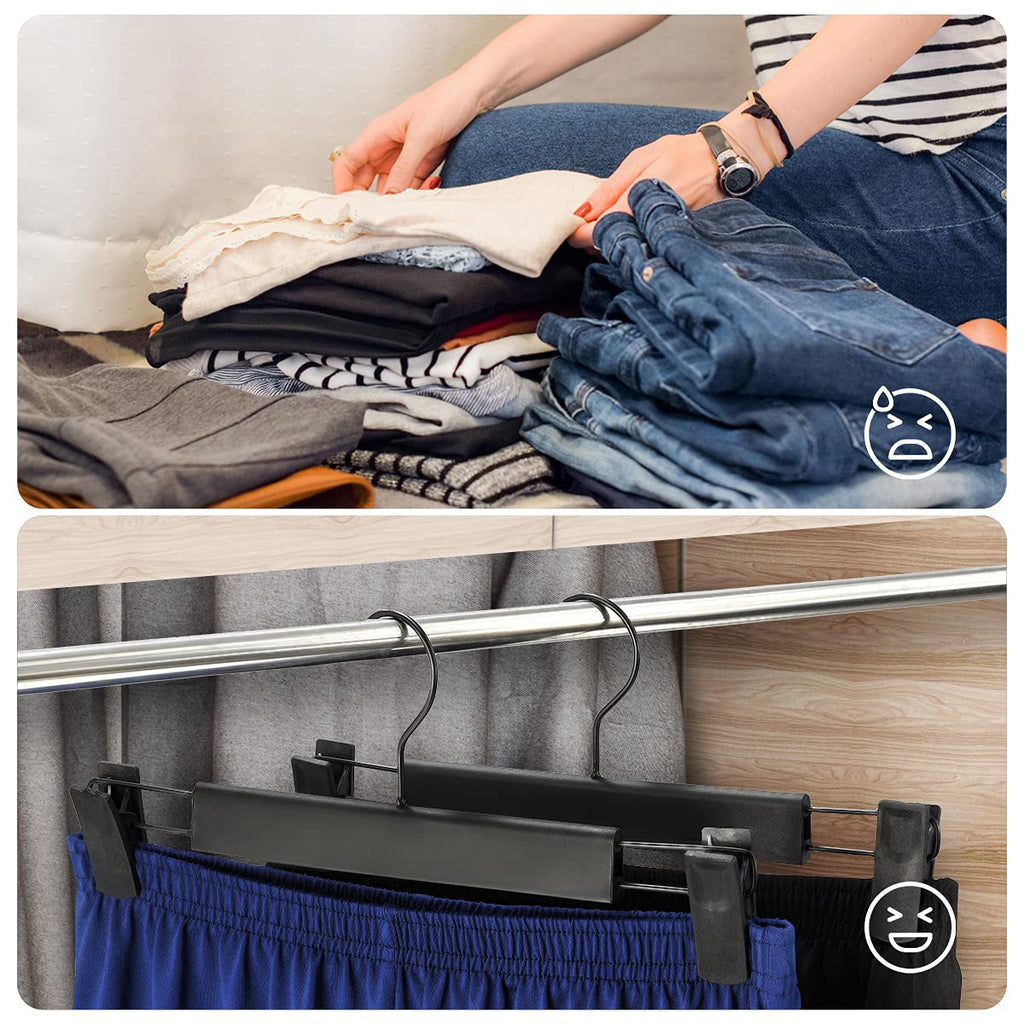 Clothes Pants Hangers, Space-Saving Skirt Holders with 360 ° Swivel Hooks, Adjustable Clips, Trouser Hangers, Clothes
