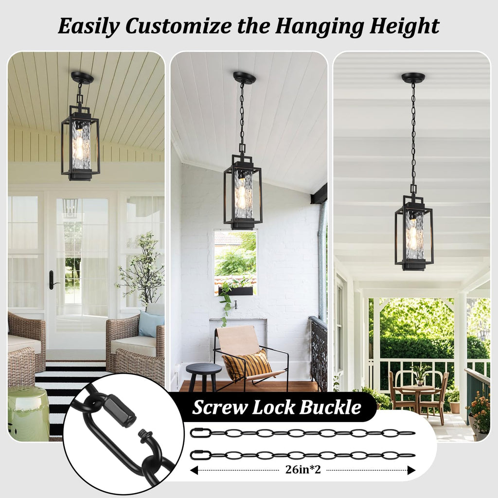 15" Outdoor Pendant Light, Modern Hanging Lantern with LED Bulb
