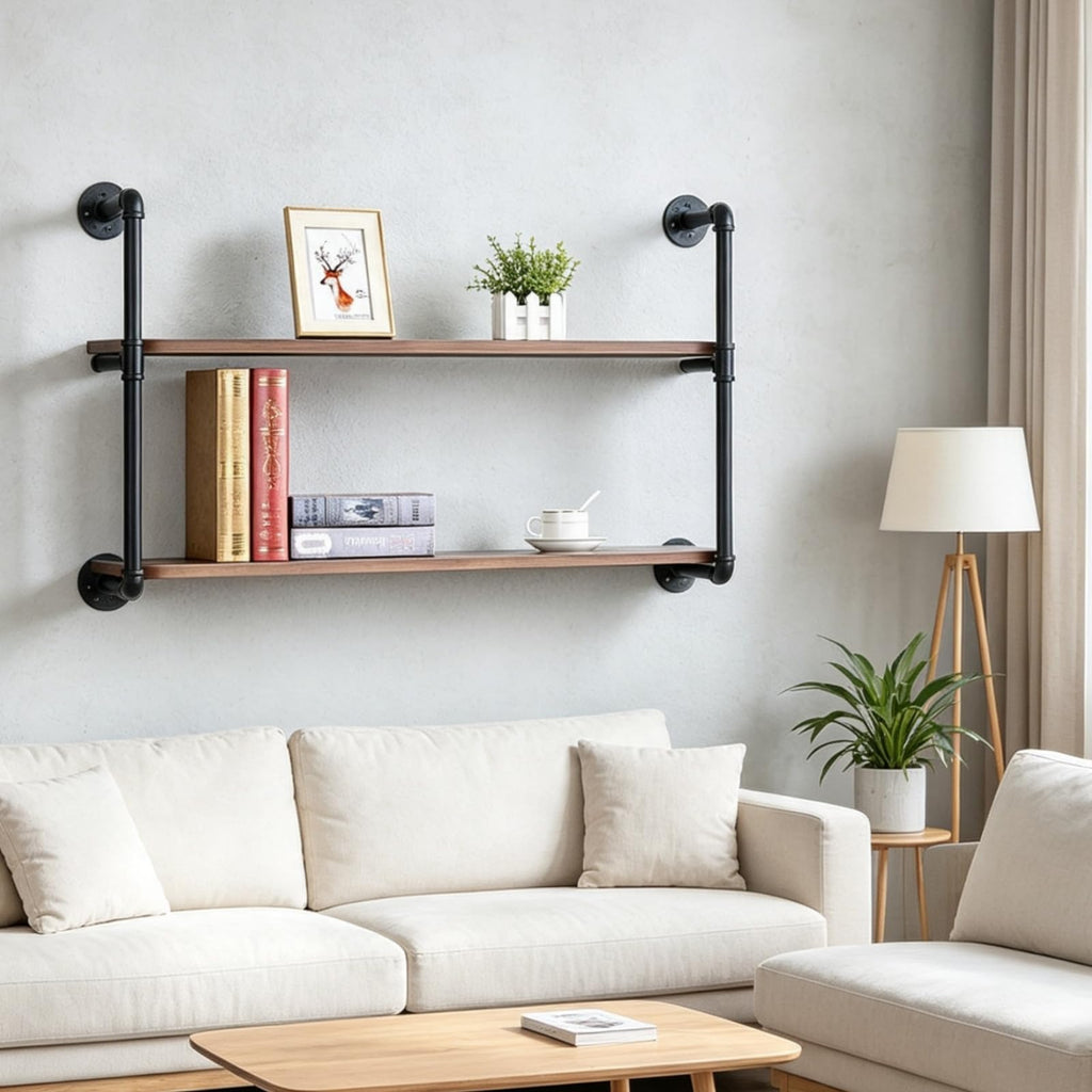 Industrial Pipe Shelves With Wood Planks, Rustic Pipe Shelving Wall Shelf