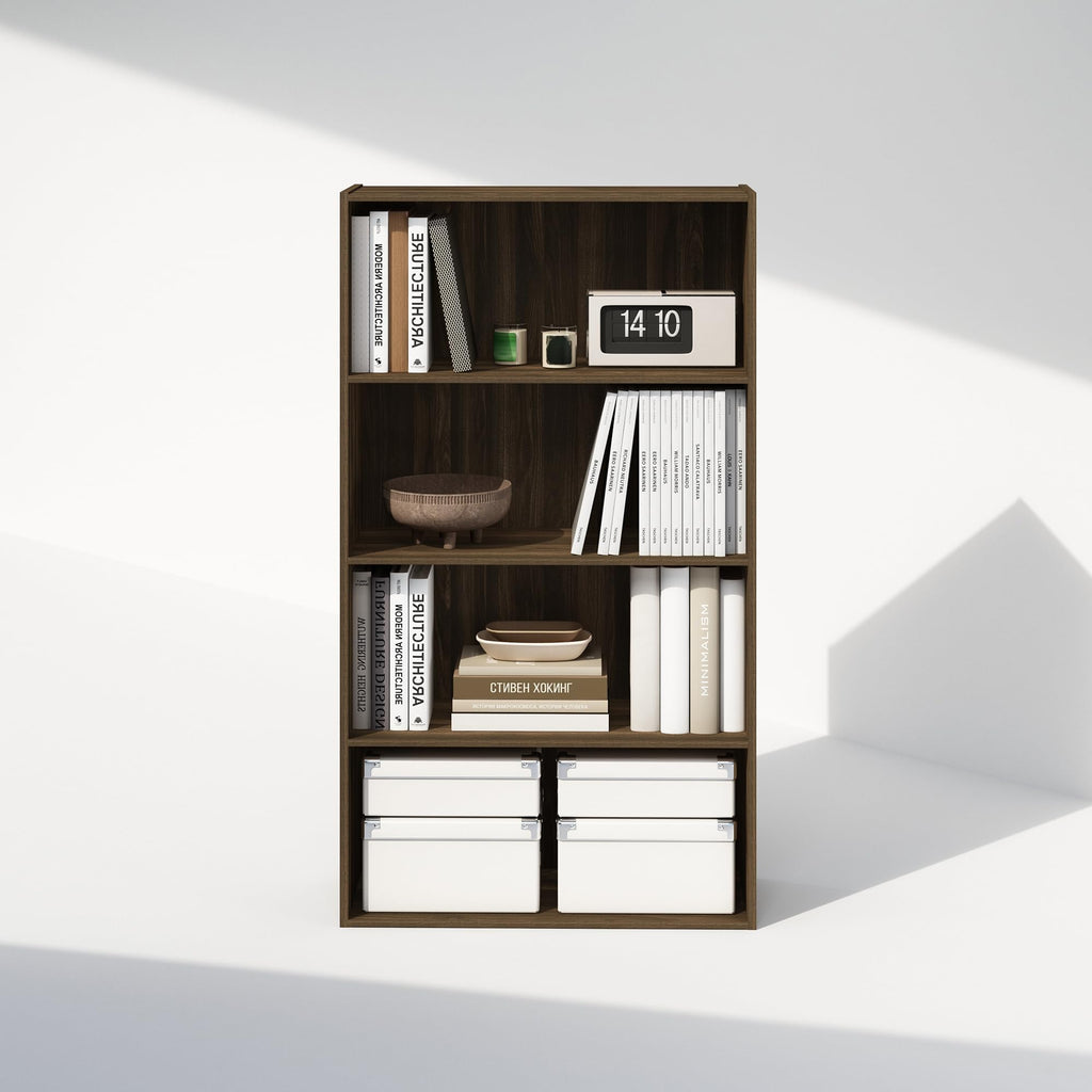 Simple Book Shelf, 4-Tier Bookshelf, Bookcase with Open Shelf, 9.4 x 23.6 x 41.7, Columbia Walnut