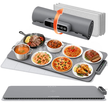 Warming Mat for Food - Electric Warming Tray with Heat-Insulation Pad, 4-Level Temperature Settings & Hours Timer