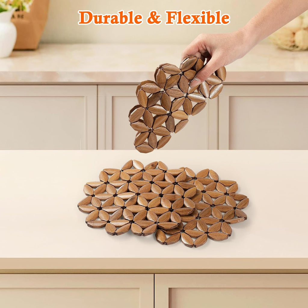 Bamboo Trivet Mat for Hot Dishes, 6.5/8.3/10 Inch Heat Resistant Hot Pads Trivets, Hot Pad to Protect Your - Set of 9