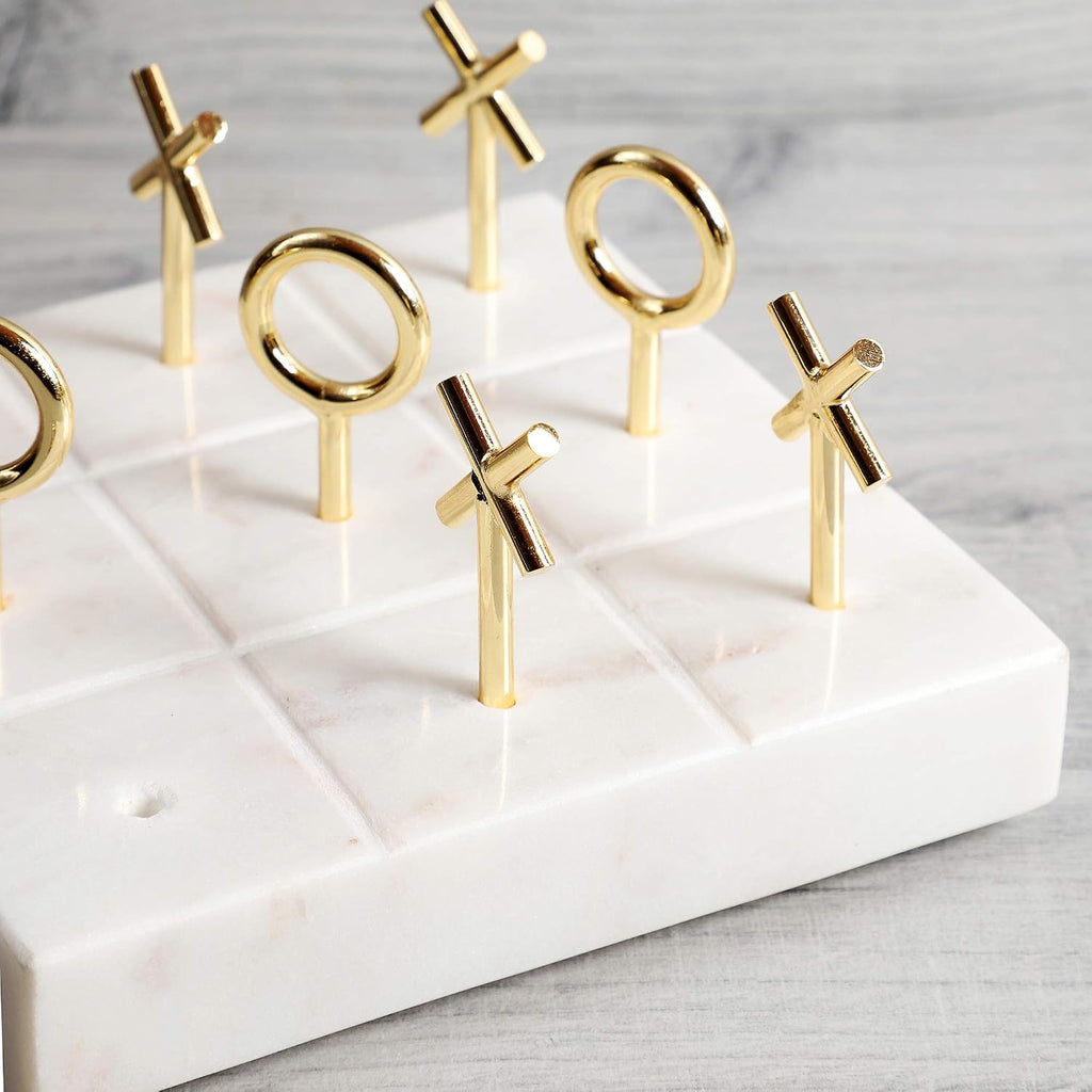 Marble Tic Tac Toe Game Board X and O Game Set for Birthday Gift to Students Luxury Marble & Brass Tic Tac Toe Game - Set of 10