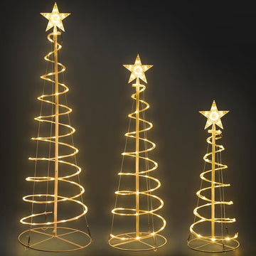 Set of 3 Christmas Spiral Tree Lights, 3/4/5 FT Holiday Decor, Warm White