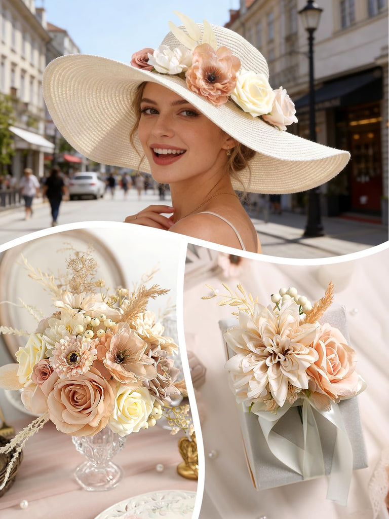 Artificial Flowers Nude Color Box Set for DIY Bridal Bouquets Wedding Shower Decorations Fake Floral Arrangements for
