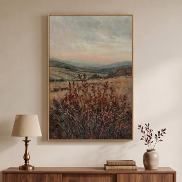 Large Framed Vintage Fall Moody Landscape Vertical Wall Art, 24x36 Inch