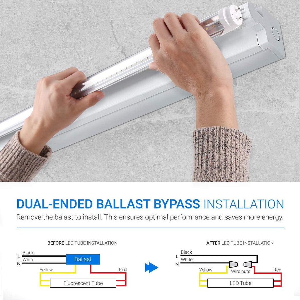 4FT T8 LED Tube Lights 25-Pack, 22W 3000LM 6000K Ballast Bypass