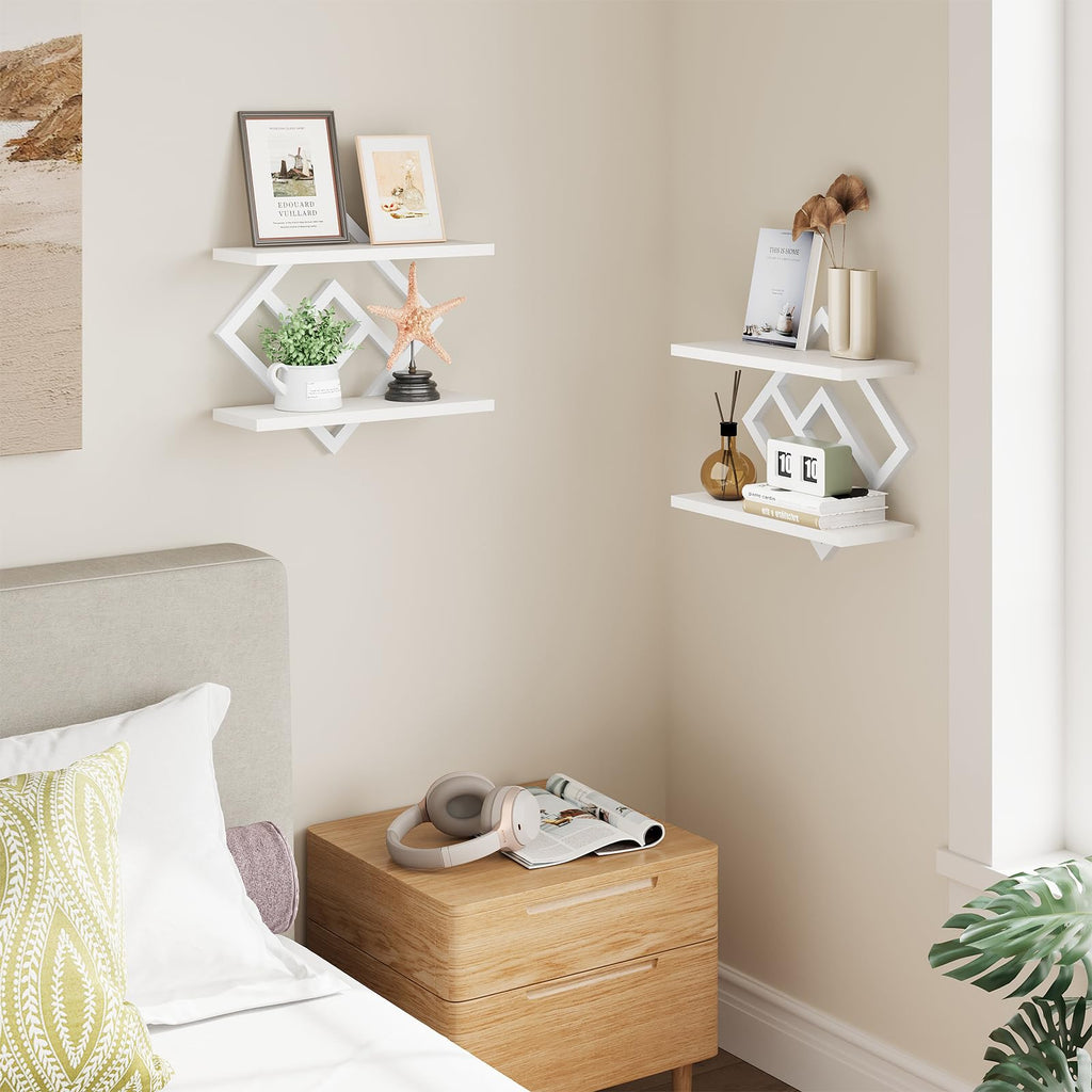 Floating Shelves for Wall, Set of 2 Hanging Shelves, White