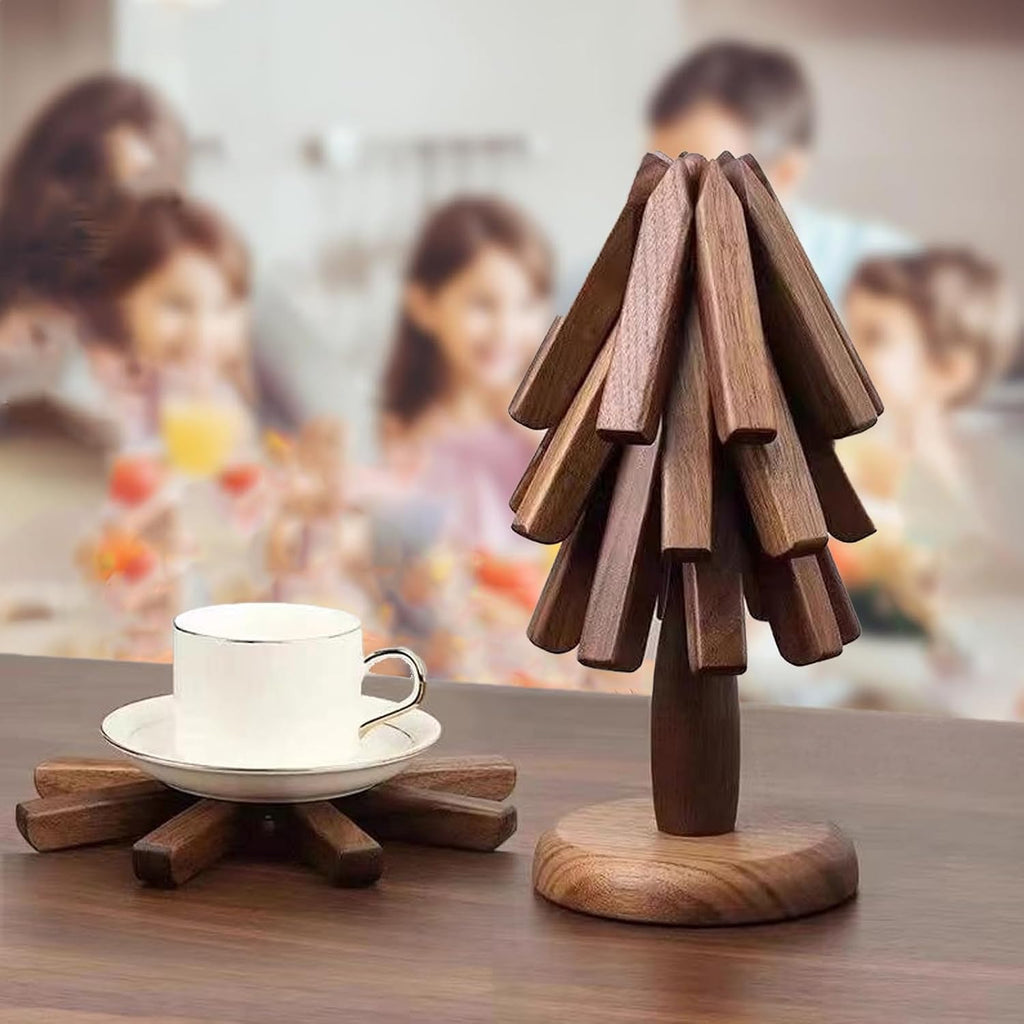 Wooden Tree Coasters, Trivets for Hot Dishes, Wooden Tree Trivet Set - Set of 3