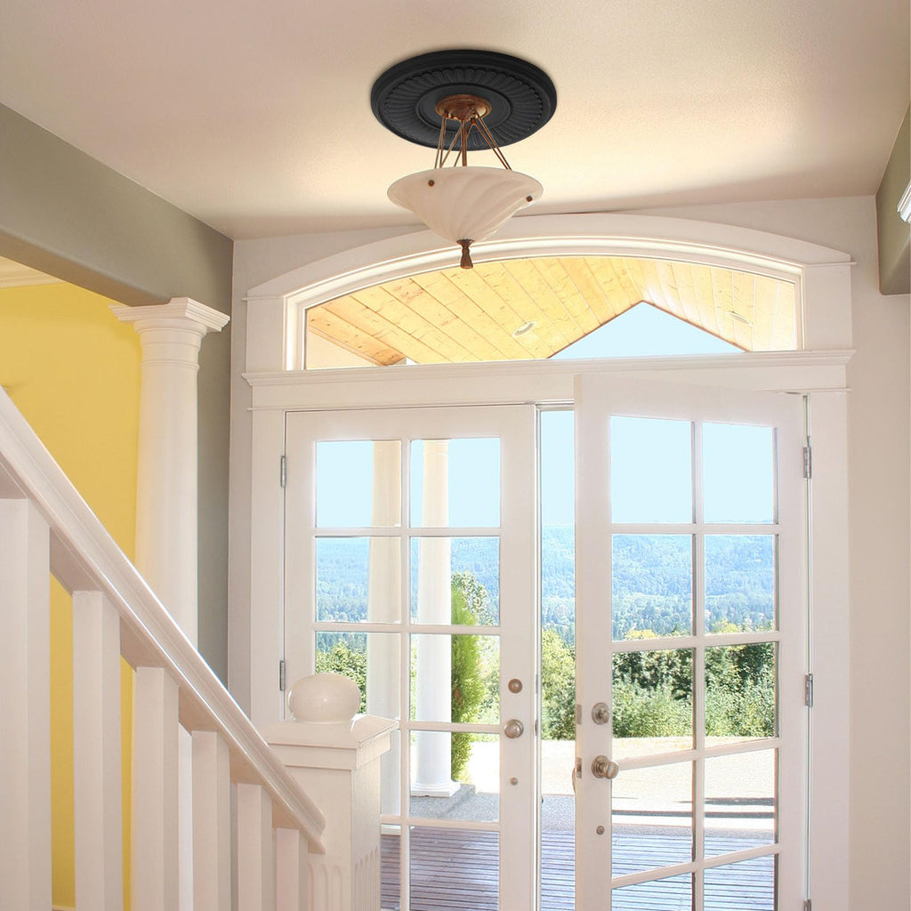 Black Ceiling Medallion, 13 1/5" OD x 3 2/5" ID PU Decorative Home Lighting Ceiling Cover Plate for Light Fixtures