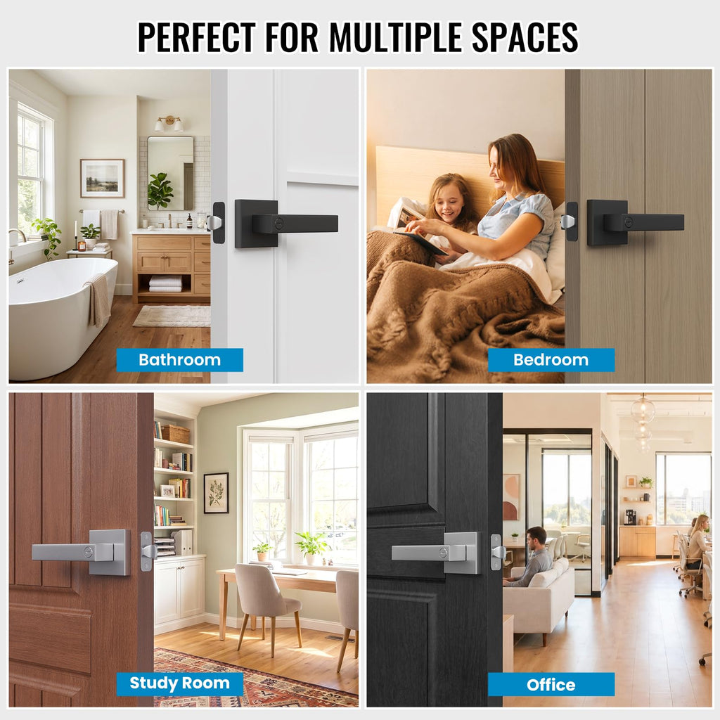 10 Pack Privacy Door Interior Handle with Lock Square Lever Bathroom