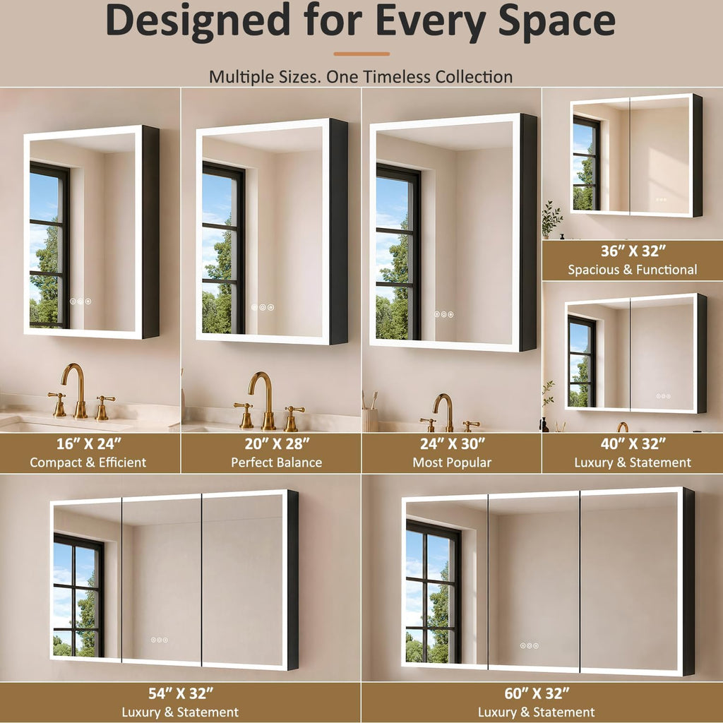 24 x 30 Inch LED Medicine Cabinet Mirror with Lights | Recessed or Wall Mount, ETL Listed, 3-Color Temp Lighting