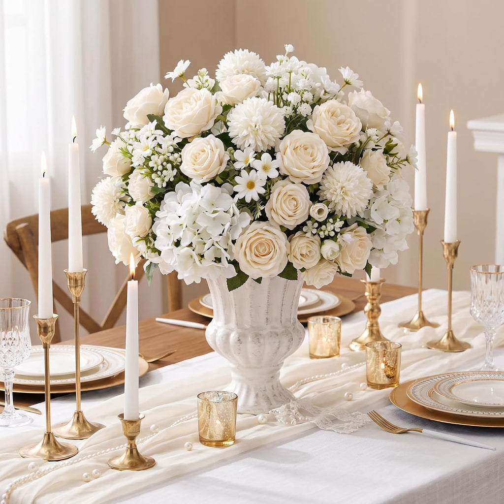 White 8 Bundles Artificial Flowers Bulk Peony Rose Hydrangea Bouquet - Set of 8