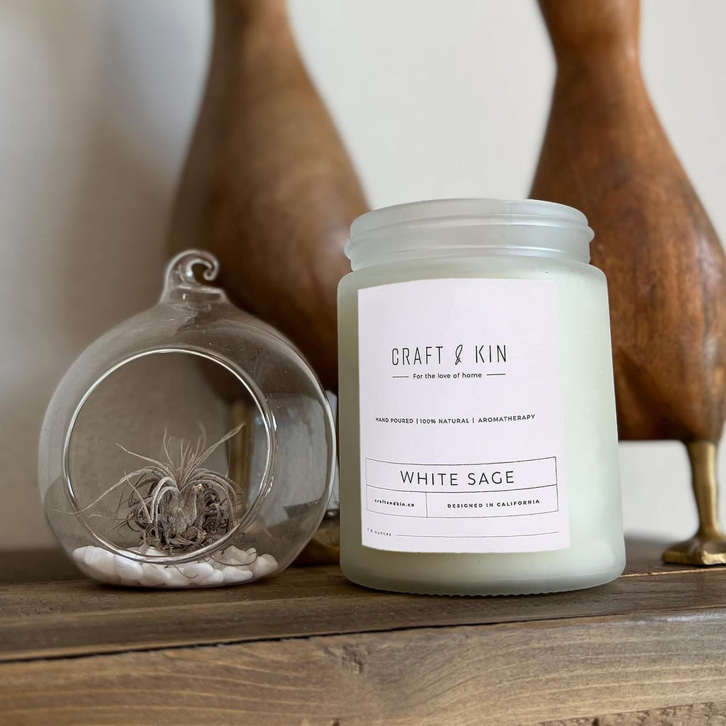 Premium White Sage Scented Candle - Long Lasting, 45 Hour Burn Time - Luxury Natural Soy Scented Candle - Room Decor - Set of 3