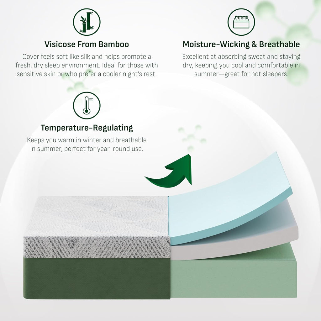 12" Queen Cooling Gel Memory Foam Mattress, Viscose from Bamboo, Medium Firm, Certi-PUR & Oeko-TEX Certified, 10-Year