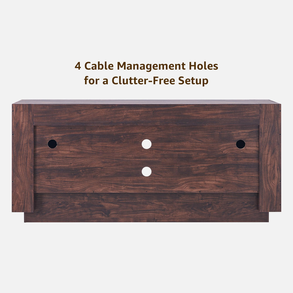 Modern 70" TV Stand for 80" TV, Thick Block Media Console, Dark Walnut