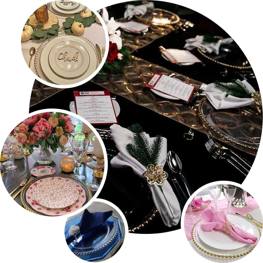 13" Charger Plates - Clear Gold Round Acrylic Disposable Chargers with Beaded Rim - Set of 12
