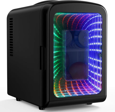 Mini Compact Refrigerator with Gaming Light, 4L Capacity/6 Cans Portable Mini Fridge, for Bedroom,Car,Office and Dorm