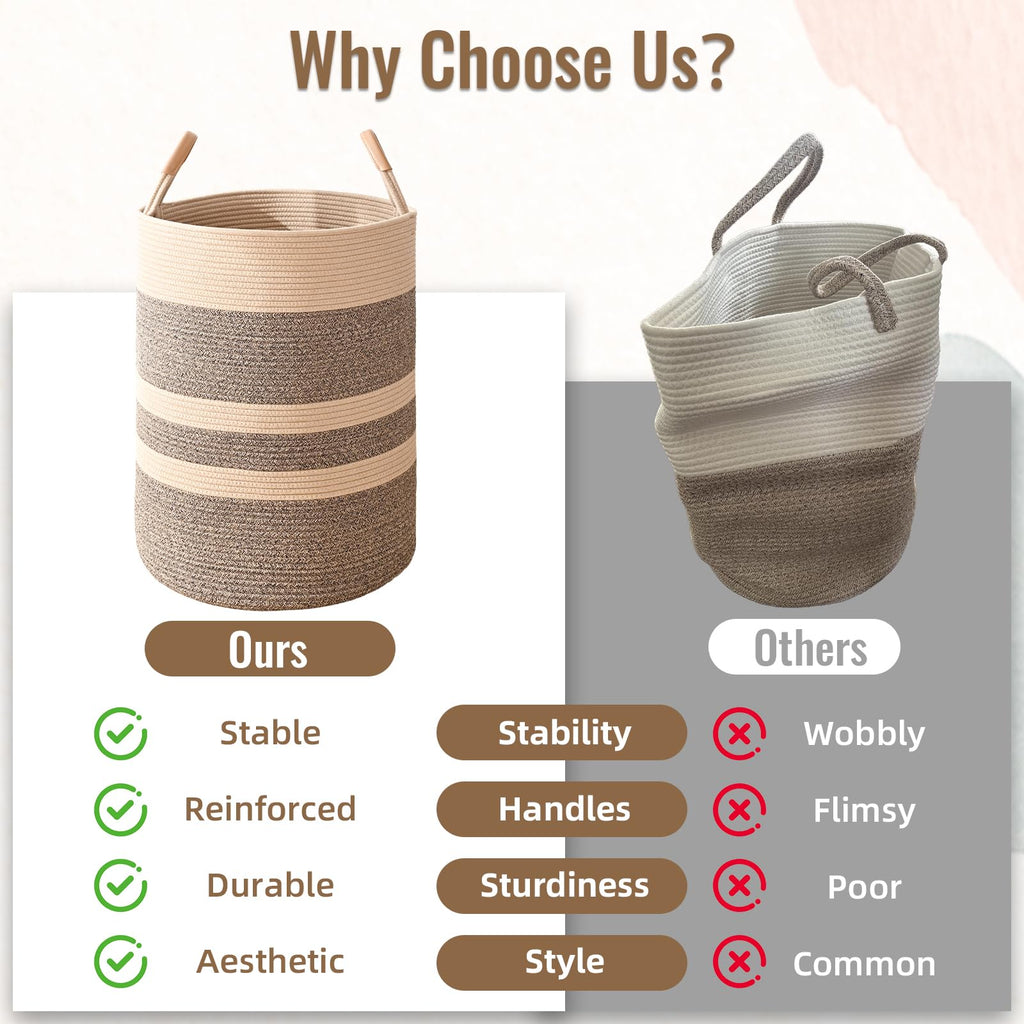 Large Laundry Basket, Laundry Hamper with Leather Handles, 75L Woven Dirty Clothes Hamper, Rope Hampers , Barthroom